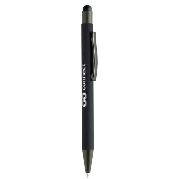 Veronica Soft matt finish metal ball pen with contrasting stylus-Black